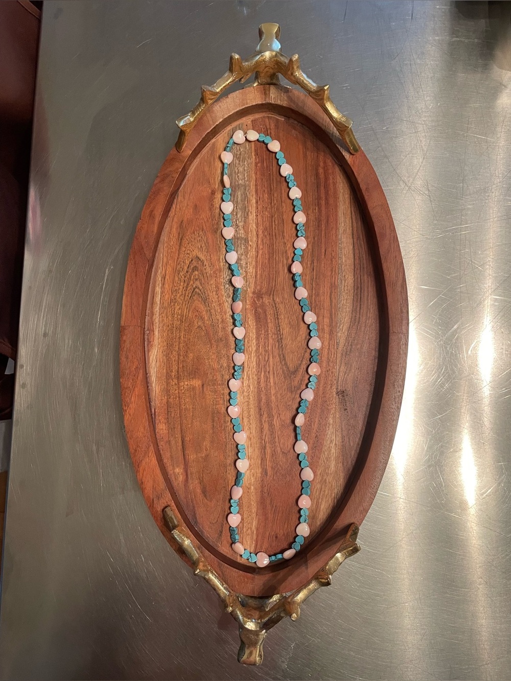 Native Pink Conch Turquoise Heart Necklace